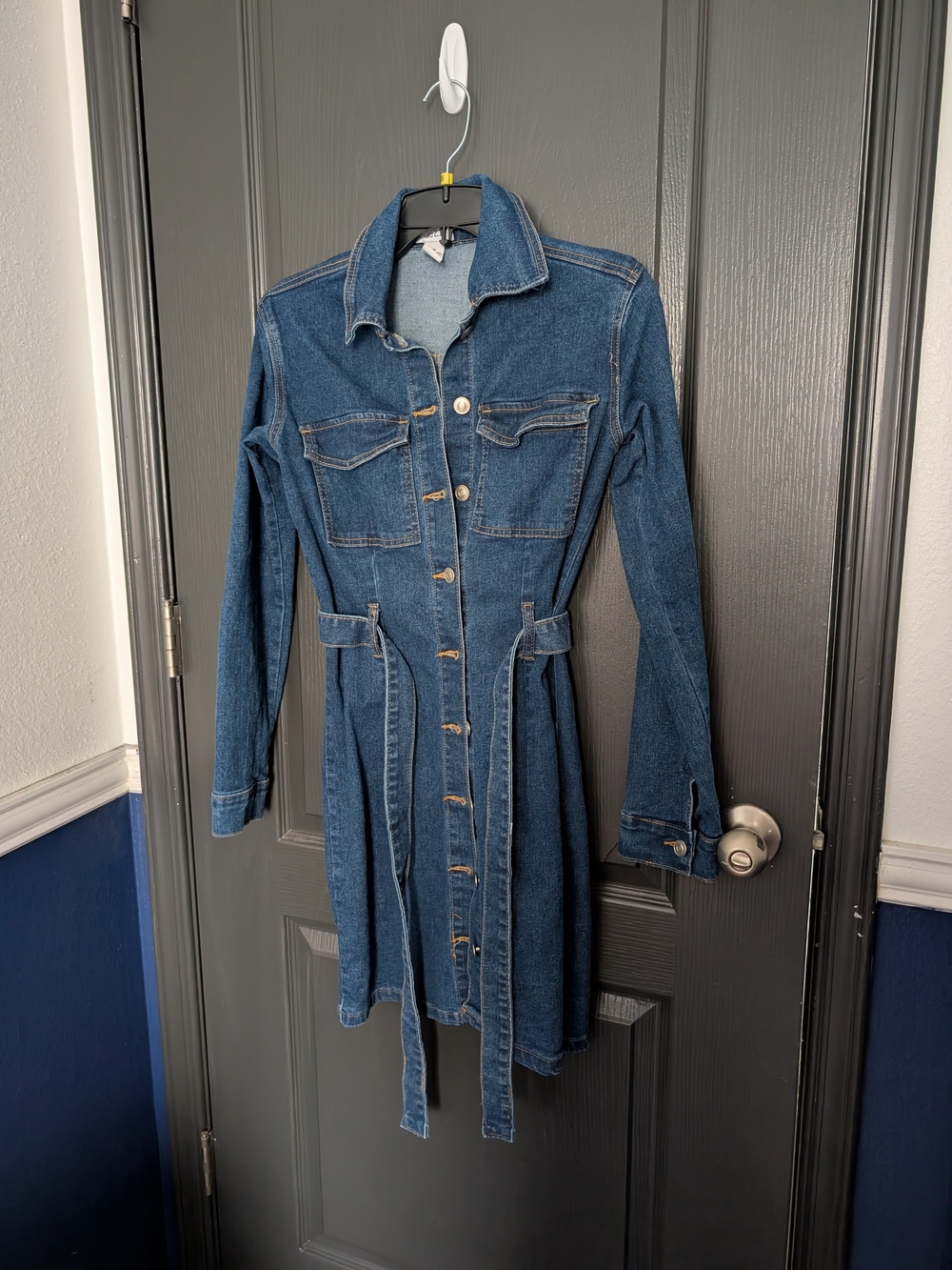 Rue21 Dark Blue Denim Button-Front Bodycon Dress with Waist Tie